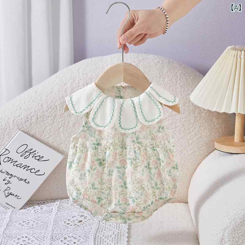 ロンパース 新生児 女の子 ベビー 春夏 薄手 コットン 綿100% ノースリーブ 花柄 韓国風 カバーオール ボディスーツ 出産祝い 80cmまで対応