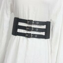 ベルト レディース 幅広 コルセットベルト レトロ風 トレンド ストレッチ 3連ピンバックル フェイクレザー ブラック スーツ シャツ トレンチコート ワンピース セーター対応 ウエストマーク オールシーズン(x2)