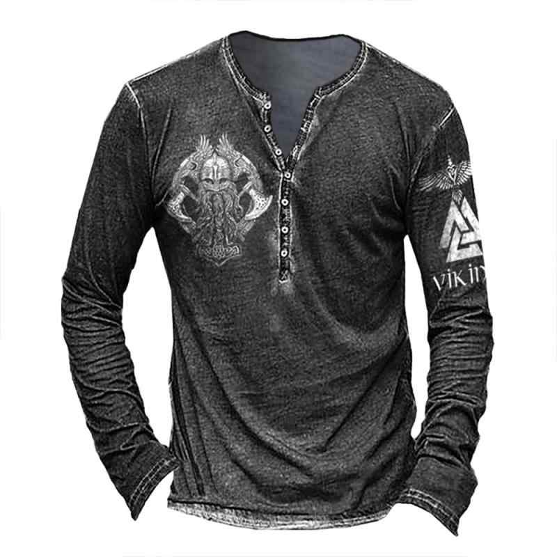 Other - Tシャツ メンズ ヘンリーネック 長袖 吸汗速乾 スリムフィット 3Dプリント 大きいサイズ対応 ポリエステル 綿混紡 カジュアル オシャレ オールシーズン