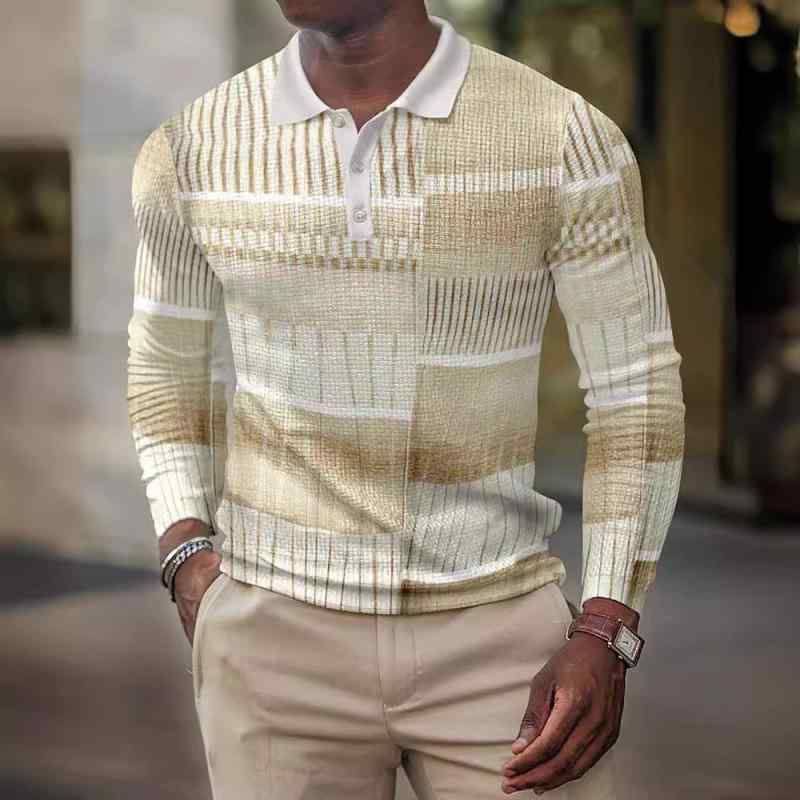 ポロシャツ メンズ 男性用 長袖 3Dプリント 立体プリント スリムフィット 細身 春夏 カジュアル デイリ..