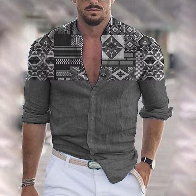 シャツ メンズ レトロ カジュアル 欧米風 3Dプリント 民族風 開襟 長袖 プルオーバー スタイリッシュ ..