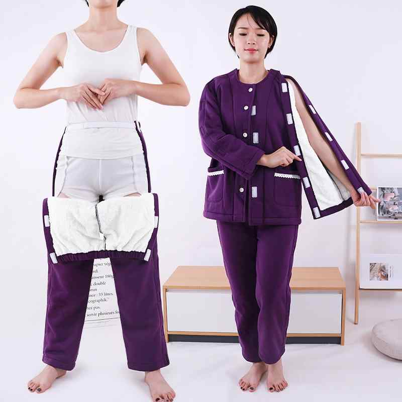 介護服 レディース 着脱簡単 術後 入院着 保温 裏起毛 極厚 綿素材 腕 脚 怪我 リハビリ着 冬用 パジャマ ルームウェア パンツ 上下セット