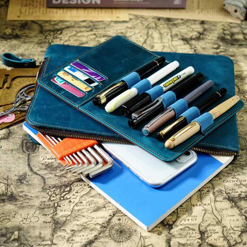 ペンケース メンズ レディース 大容量 クレイジーホースレザー 本革 牛革 ファスナー ポーチ 文具ケー..