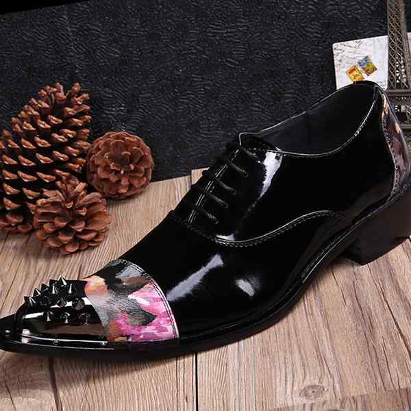 革靴 メンズ 通気性 韓国風 ビジネス フォーマル 本革 エナメル ポインテッドトゥ レースアップ ローカ..