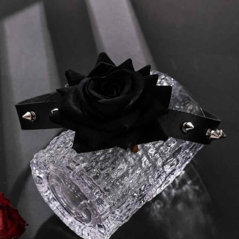 チョーカー レディース レザー ハンドメイド ダーク パンク ゴシック スカル ローズ スタッズ ネックレス 秋冬