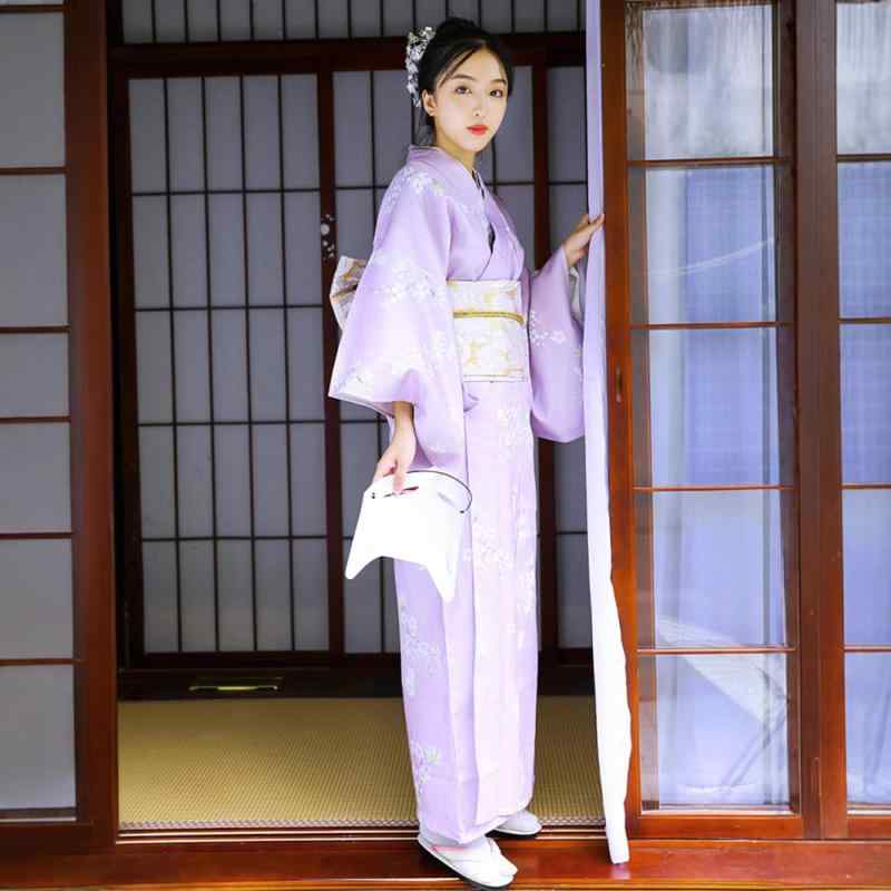 和服 浴衣 レディース 女性用 洗える シワになりにくい 着付け簡単 改良版 軽やか ポリエステル素材 紫色 観光 旅行 記念撮影 お祭り 花火大会 イベント カジュアル 春夏