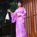 和服 レディース お手入れ簡単 ポリエステル製 シワになりにくい アイロン不要 四季通用 小紋着物 浴衣 ピンク 小花柄 普段着 お祭り 花火大会