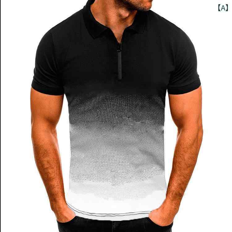 ポロシャツ メンズ 吸汗速乾 薄手 ゆったり 半袖 襟付き 3Dグラデーション 切り替え プリント ポリエステル素材 ウォッシャブル カジュアル スポーツ 春夏