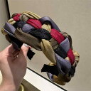 ヘアバンド レディース 三つ編み 編み込み マルチカラー 布製 ファブリック 韓国風 インスタ風 エレガント 若見え 立体感 カチューシャ ヘッドアクセ