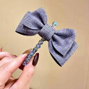 ヘアクリップ レディース 韓国風 織りリボン 蝶結び クリスタル 上品 個性的 おしゃれ バネ式 クリップ 黒 グレー ミニ 髪飾り まとめ髪 ヘアアレンジ