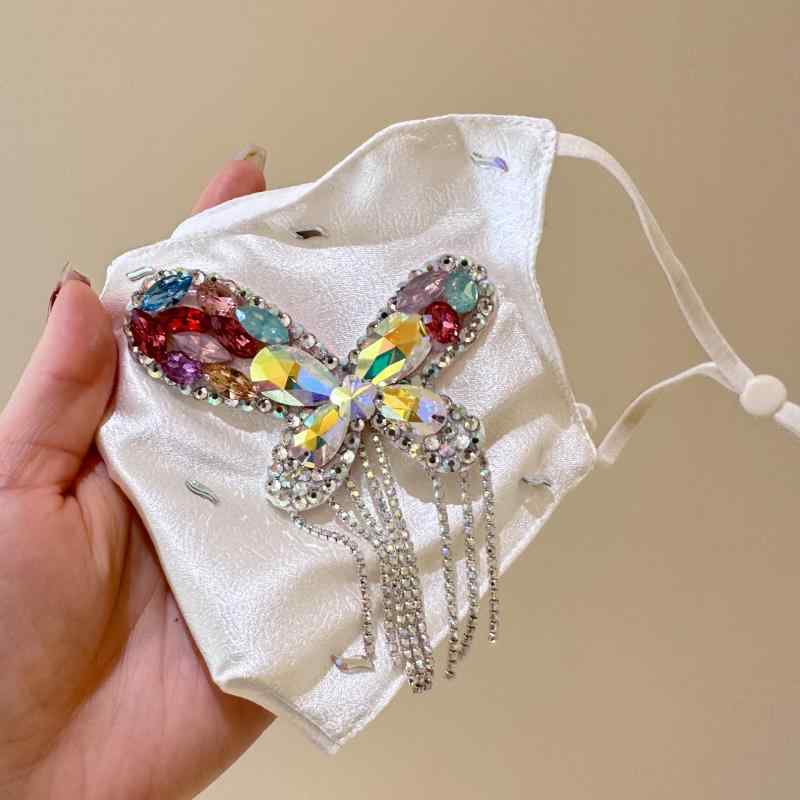 フェイスマスク レディース 防風 UVカット 韓国風 おしゃれ 蝶々 ラインストーン フリンジ フェイスベ..