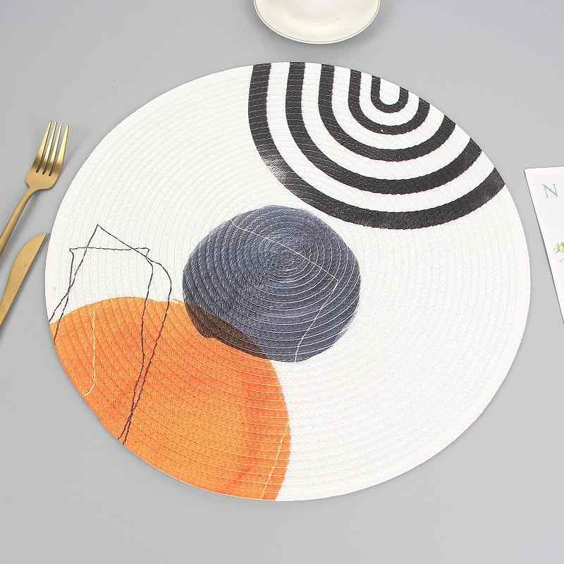 ランチョンマット シンプル モダン おしゃれ オリエンタル 花柄 防水 撥水 円形 丸型 手織り ハンドメイド PP素材 耐熱 断熱 テーブルマット(x2)