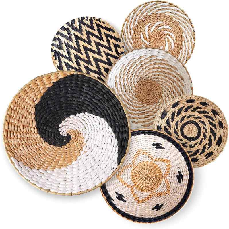 壁掛け ウォールデコレーション シンプル モダン エスニック柄 編み込み 草編み 自然素材 リビング 寝室 民泊 ソファ ベッドサイド 背景壁 壁飾り マルチカラー 装飾(x2)