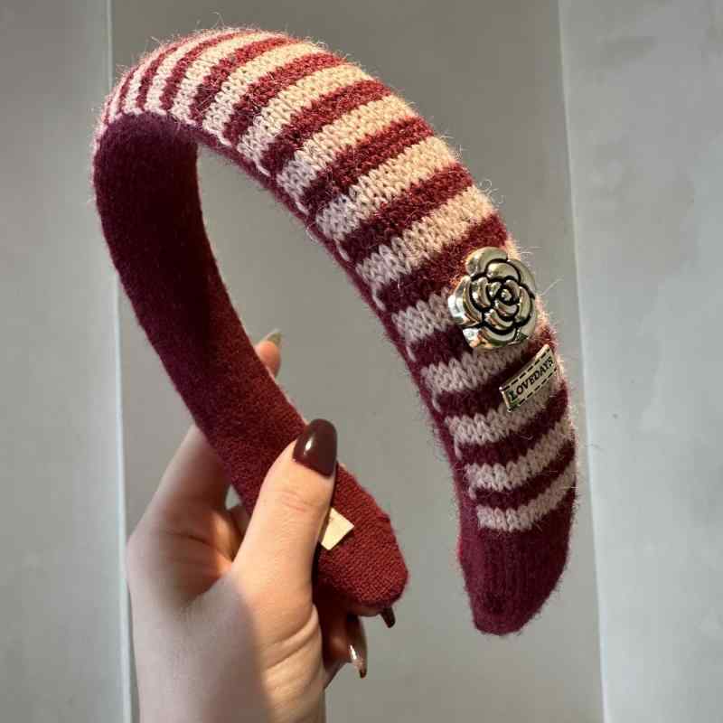 カチューシャ レディース 学生 ストライプ ボーダー ゼブラ柄 秋冬 毛糸素材 レトロ 手作り ヘアアクセ..