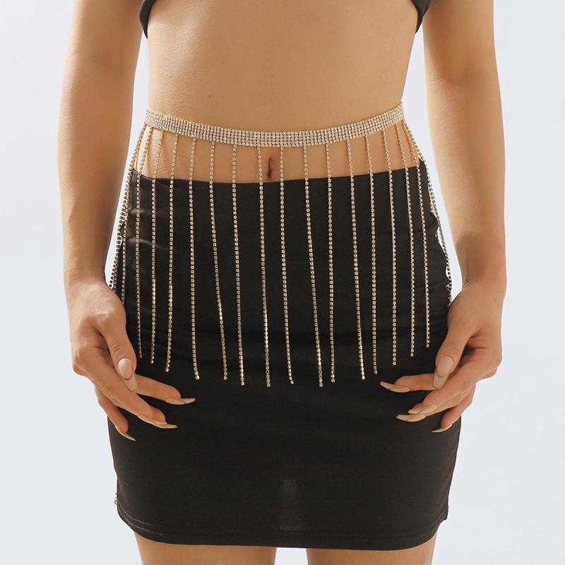 ボディチェーン レディース セクシー 華やか 総ラインストーン タッセル ウエストチェーン 欧米風 ナイトクラブ ビーチ イベント用 ドレス コスチューム アクセサリー ゴールド シルバー