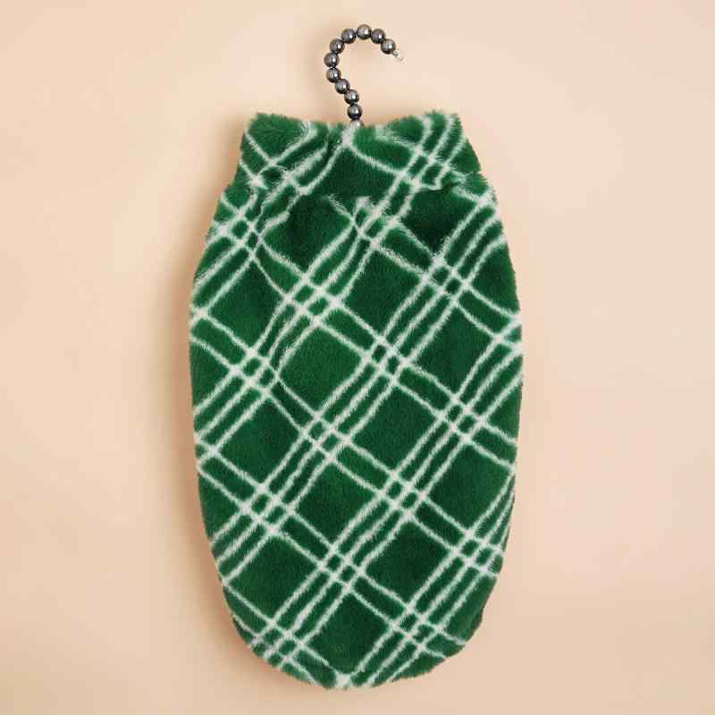 ペットウェア 暖か ふわふわ フェイクファー 犬猫兼用 ストライプ チェック柄 ジャケット アウター 緑..