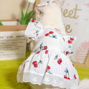 犬服 猫服 春夏 コットン 薄手 サクランボ柄 ワンピース 小型犬 中型犬用 ドレス スカート 犬猫兼用 ドッグウェア キャットウェア かわいい(x2)