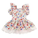 犬服 女の子用 ワンピース ドレス 夏用 サマーウェア コットン 綿 通気性 プリンセス レース 赤い小花柄 目玉焼き柄 テディ ビションフリーゼ 小型犬 中型...
