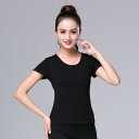 ダンスウェア レディース 大人用 モダール 半袖 体型カバー レッスンウェア トップス ストレッチ素材 吸湿性 春夏 ヨガ フィットネス バレエ練習着 ブラック...