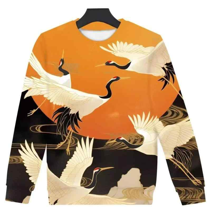 スウェット メンズ プルオーバー 3Dプリント 鶴柄 ゆったり ビッグシルエット カジュアル 大人カジュアル ポリエステル 長袖 クルーネック デイリーユース 春秋(x2)