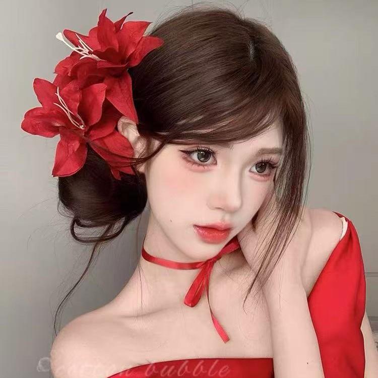 ヘアクリップ レディース バナナクリップ レッド ローズ フラワー 花束 ハンドメイド 韓国風 リゾート ..