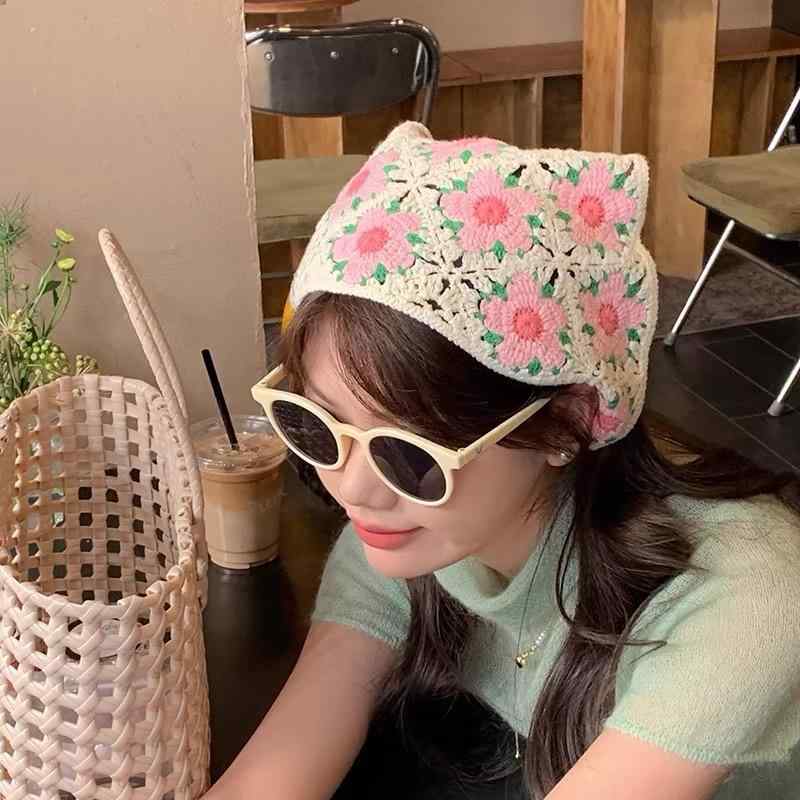 ヘアアクセサリー フレンチカントリー風 レース 透かし編み 花柄 小花柄 蝶々柄 チェック柄 ヘッドスカ..