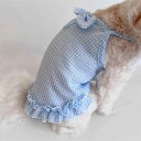ペットウェア 犬猫兼用 小型犬 中型犬 女の子 春夏 通気性 快適 格子柄 Tシャツ ベスト 綿混素材 プリンセススタイル スカイブルー