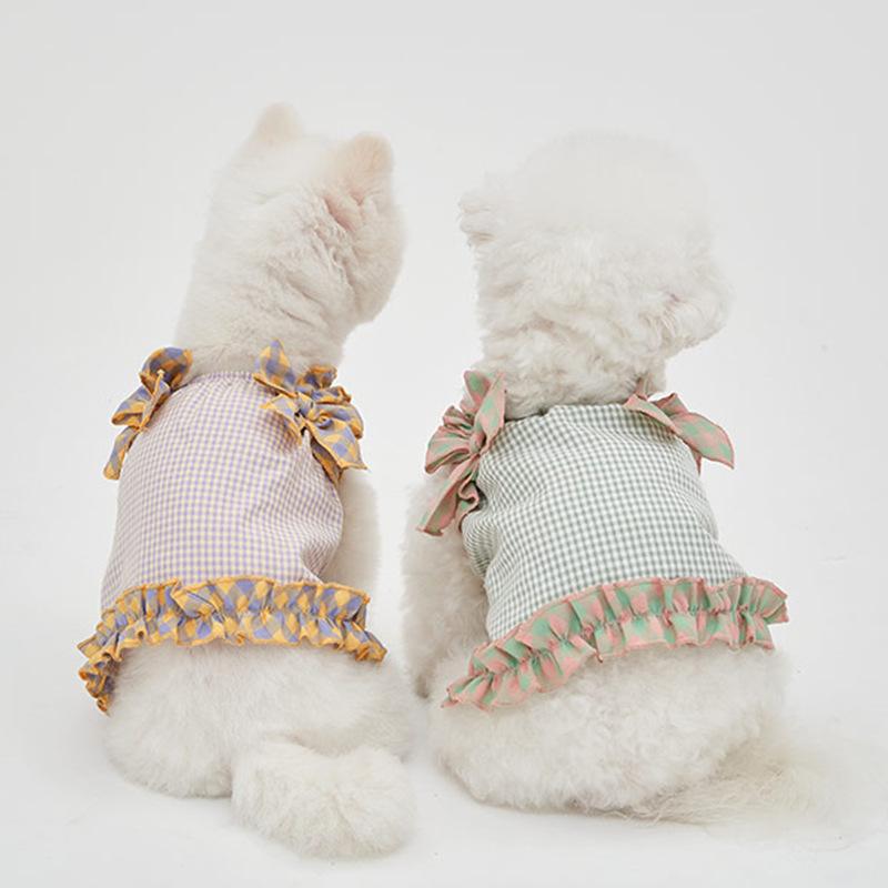 ペット服 犬用 綿混 柔らかい カジュアル ノースリーブ ベスト 春夏 チェック柄 小型犬 中型犬 おしゃ..