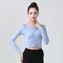 ラテンダンス 練習着 レディース 大人用 長袖トップス ドローストリング セクシー モダール素材 春夏 無地