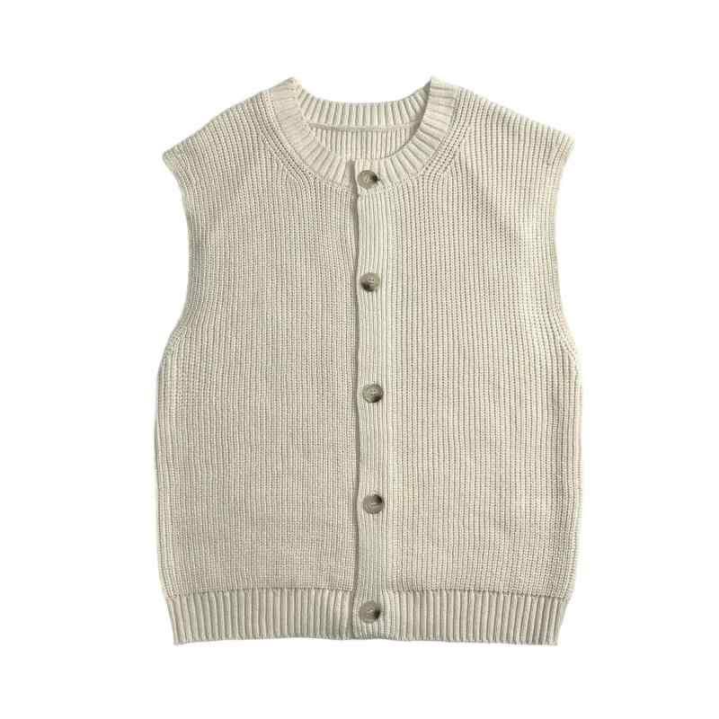 ニット レディース リブ編み ノースリーブ カーディガン ベスト ラウンドネック ショート丈 春夏 カジュアル 着回し 羽織りアイテム