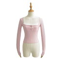 Tシャツ レディース 純欲系 セクシー アメリカン フェイクレイヤード レース フリル キャミソール 長袖 スリムフィット ショート丈 スクエアネック ニットトップス