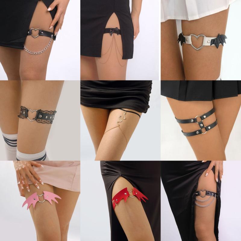 レッグチェーン レディース レザー 合金 幾何学デザイン セクシー ゴシック 甘辛 クール ナイトアウトスタイル ファッション 欧米風 脚飾り(x2)