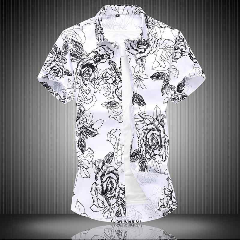 シャツ メンズ 大きいサイズ ビッグサイズ ゆったり 半袖 ストレッチ 開襟 総柄 花柄プリント 黒ベース..