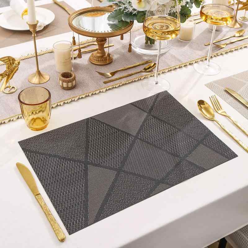 ランチョンマット PVC製 幾何学模様 北欧風 断熱 耐熱 防水 撥水 長方形 テーブルマット 食卓 ダイニング キッチン おしゃれ コーヒー ブラウン ライトグレー ブラック ベージュ お手入れ簡単(x6)