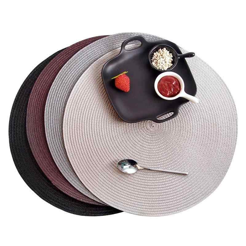 ランチョンマット 円形 北欧 おしゃれ 編み込み 防水 耐熱 PP製 テーブルマット プレースマット ダイニング 食卓 キッチン雑貨 38cm 多色展開 シンプル モダン インテリア コースター(x6)