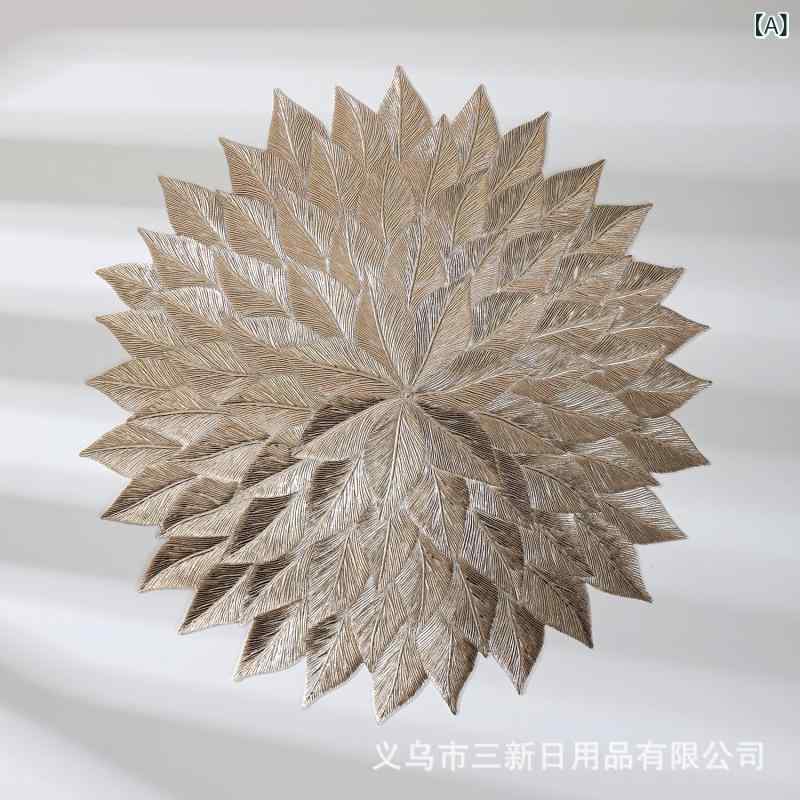 ランチョンマット PVC製 洗える 断熱 ホテル仕様 花柄 高級感 おしゃれ ダイニング リビング用 丸型 38cm ゴールド シルバー ローズゴールド(x6)