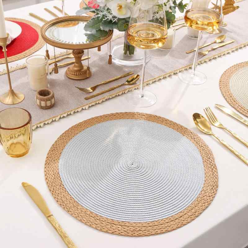 ランチョンマット PP素材 三つ編み 耐熱 丸型 レストラン ホテル 家庭用 業務用 食卓 ダイニング テーブル 装飾 おしゃれ ヨーロピアン スタイル(x6)