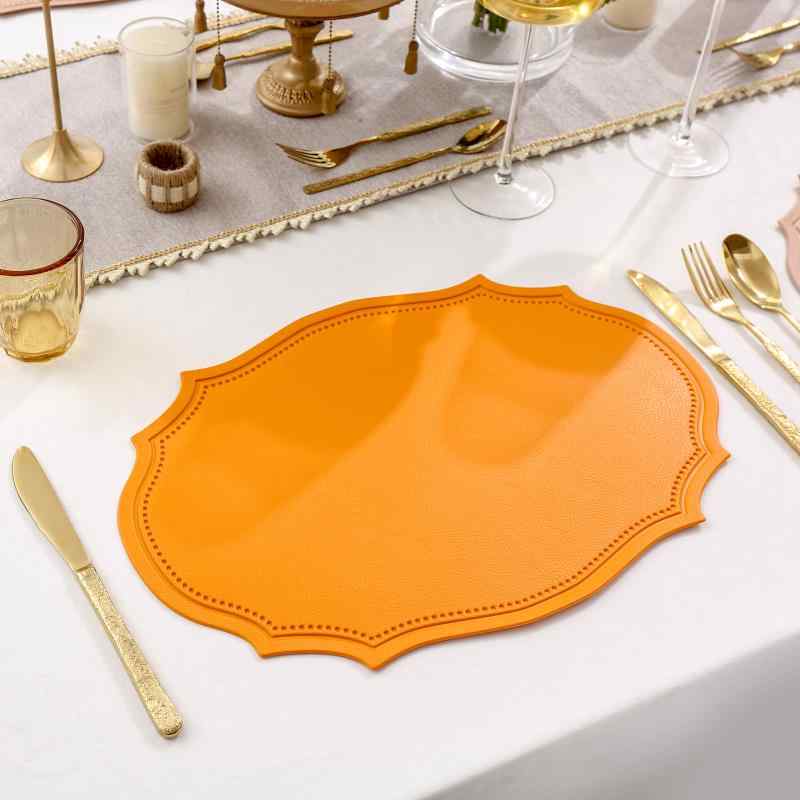 ランチョンマット レザー レトロ 楕円形 オーバル 防水 撥水 防油 断熱 耐熱 テーブルマット ダイニング デスク インスタ映え 北欧風 フレンチスタイル シンプル おしゃれ(x6)