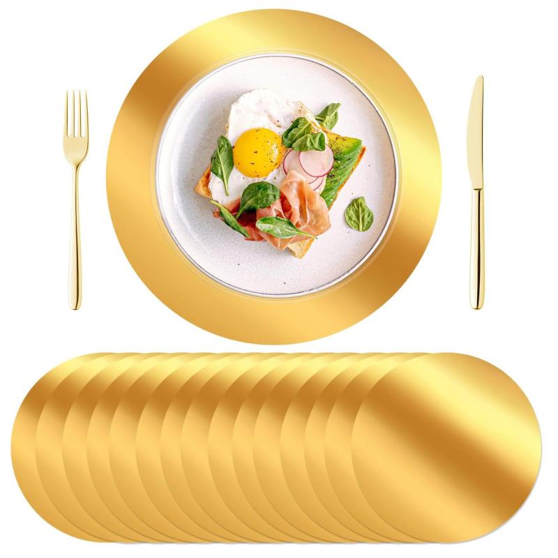 ランチョンマット 使い捨て 円形 紙製 光沢 鏡面加工 ゴールド シルバー テーブルマット 結婚式 パーティー イベント 装飾 ディスプレイ 華やか おしゃれ 高級感 33cm 丸型