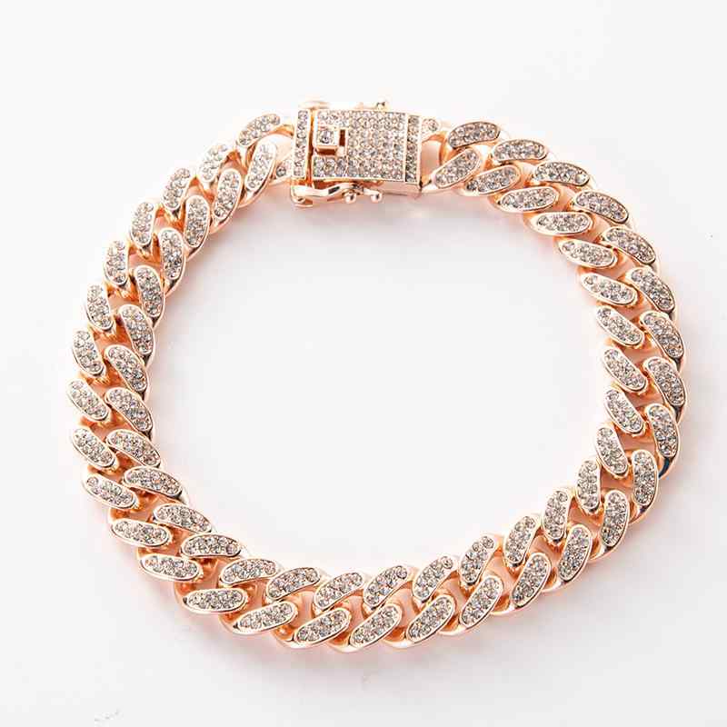 ネックレス 男女兼用 欧米風 ヒップホップ ストリートダンス アクセサリー フルジルコニア 極太 ゴールドチェーン ローズゴールド キューバンチェーン(4)