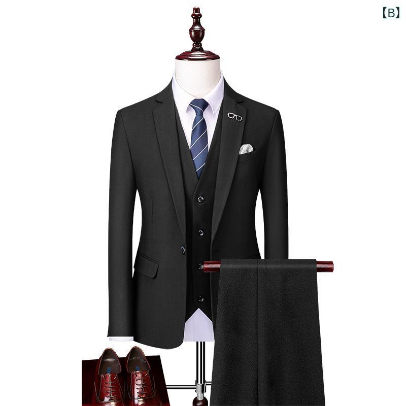 スーツ メンズ スリーピース セットアップ ビジネス 結婚式 フォーマル パーティー オフィス カジュアル スリムフィット 無地 韓国風 コットンブレンド 通年 カーキ ブラック グレー(x2)