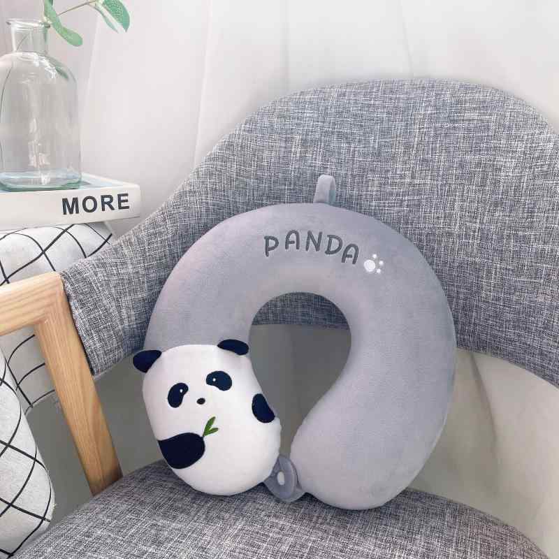 ネックピロー メモリーフォーム U字型 接触冷感 ひんやり 首サポート 頸椎ケア パンダ キャラクター かわいい 学生用 男女兼用 旅行 携帯 お昼寝 ドライブ オフィス デスクワーク