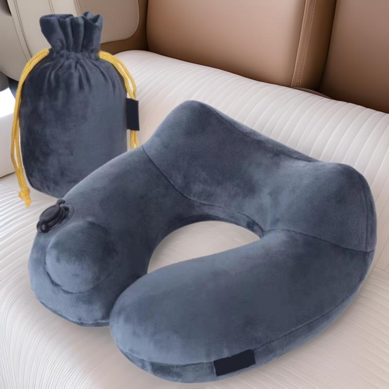 ネックピロー プッシュ式 軽量 コンパクト収納 接触冷感 低反発 U字型 首サポート 旅行 出張 飛行機 新幹線 車中泊 オフィス デスク 仮眠 ドライブ 肩こり対策(x2)