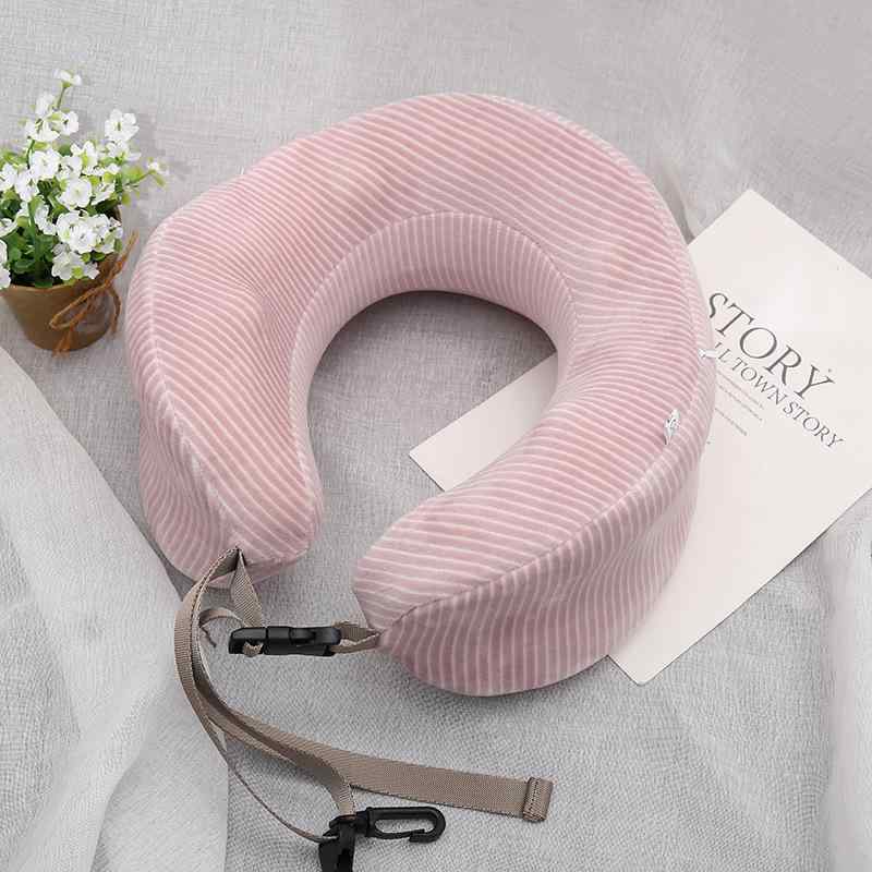 U字枕 メモリーフォーム 収納可能 ネックピロー 首枕 旅行 トラベル 飛行機 新幹線 コンパクト 持ち運び便利 ストライプ柄 クリスタルベルベット生地 モダン シンプル 快適 伸縮性