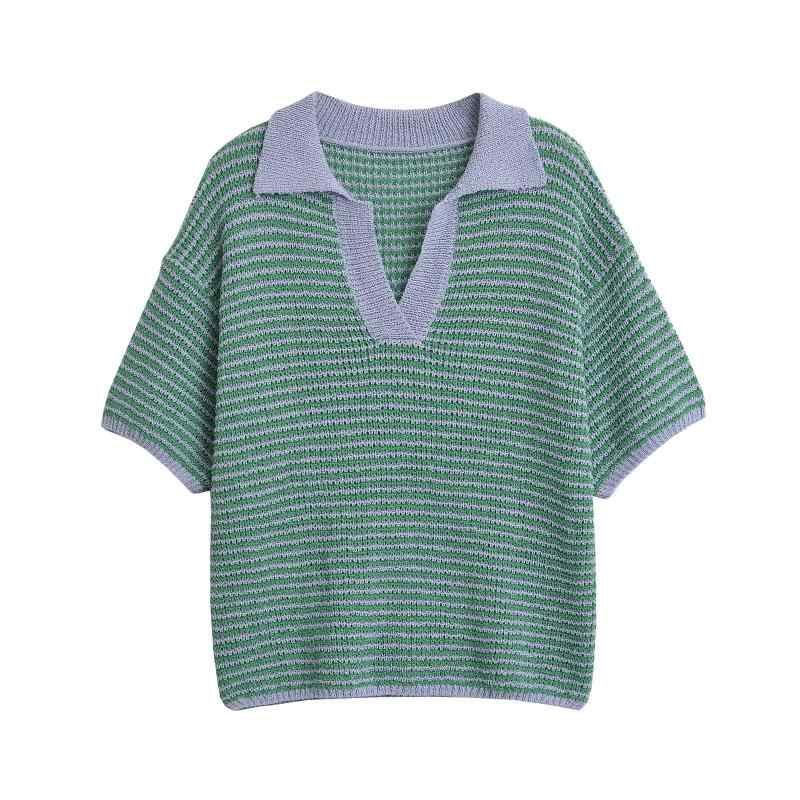 ニットトップス レディース 通勤 オフィス きれいめ 春夏 着痩せ効果 ゆったり Vネック 五分袖 上品 欧米風 スタイルアップ 切り替え ポリエステル素材