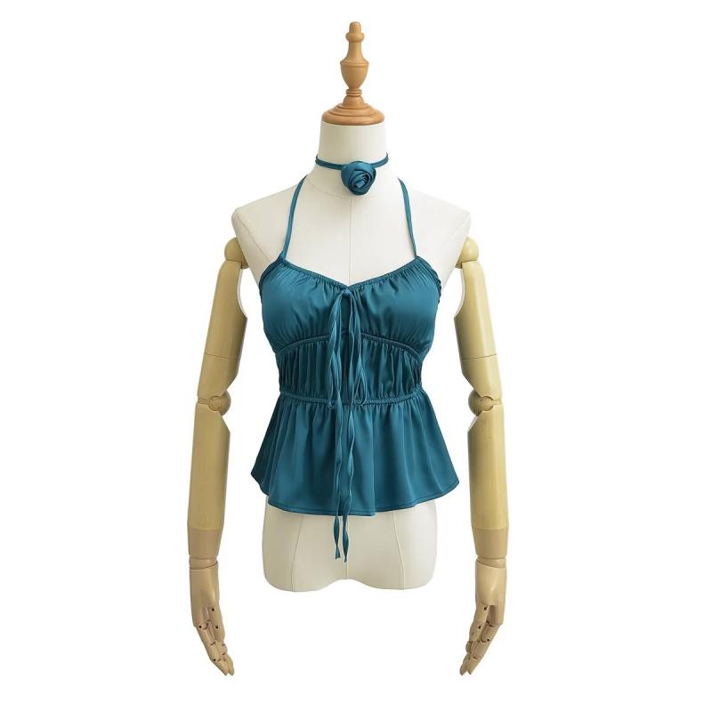 キャミソール レディース ホルターネック 立体フラワー デザイン ノースリーブ ショート丈 タイトシルエット 甘辛スタイル セクシー 大人カジュアル 春夏