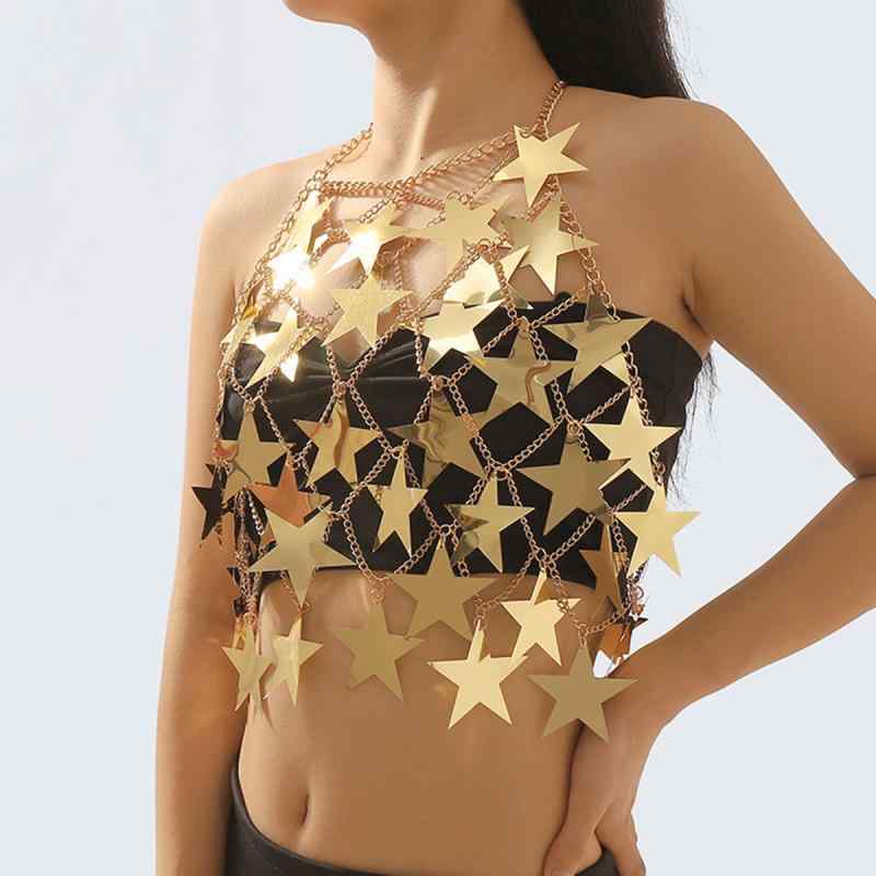 ボディチェーン レディース 欧米風 セクシー 星 スパンコール 切り替え デザイン 透かし彫り ホルター..