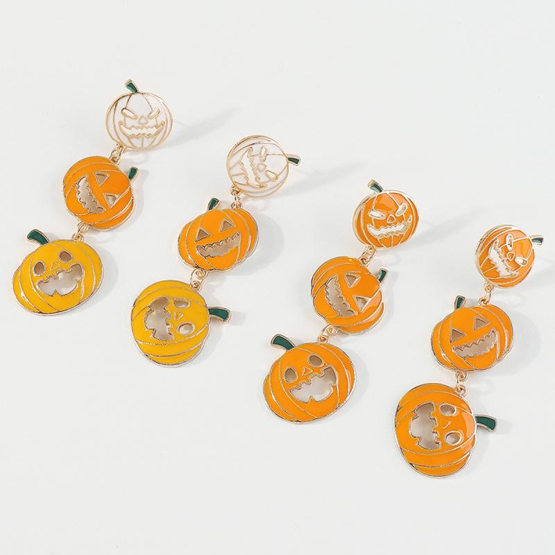 ピアス イヤリング レディース ハロウィン パーティー イベント カボチャ パンプキン 大ぶり 個性的 ユニーク 面白い 多層 合金 ドロップオイル 電気メッキ加工 秋物 ファッションアクセサリー