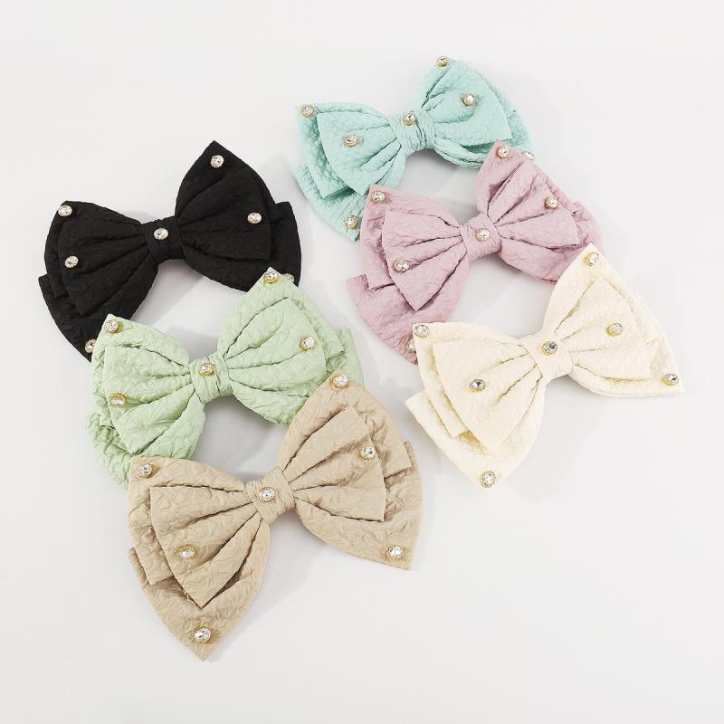 ヘアクリップ レディース ラインストーン装飾 ビッグリボン ダブルレイヤー アンティーク風 シンプル スタイリッシュ エレガント 大人可愛い 布製 バレッタ 多色展開