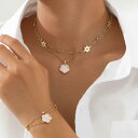 アクセサリーセット レディース 韓国 東大門スタイル フラワー 五つ葉クローバー 上品 シンプル フェミニン 合金製 電気メッキ加工 ネックレス ブレスレット(4)